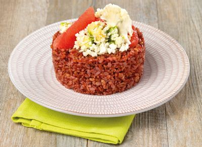 Timbale de riz rouge de Camargue et salade pastel