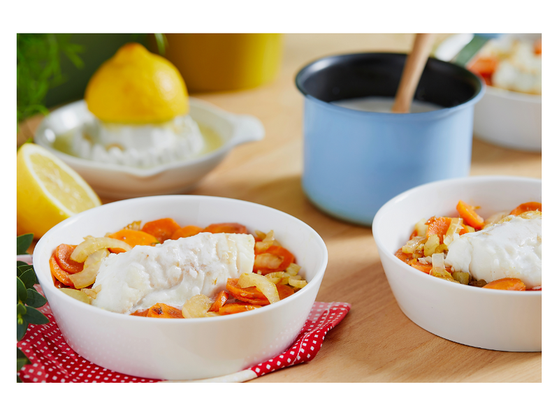Dos de lieu noir poêlé au fenouil et carotte et sauce coco citron
