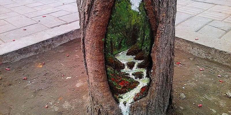 street art nature tronc arbre