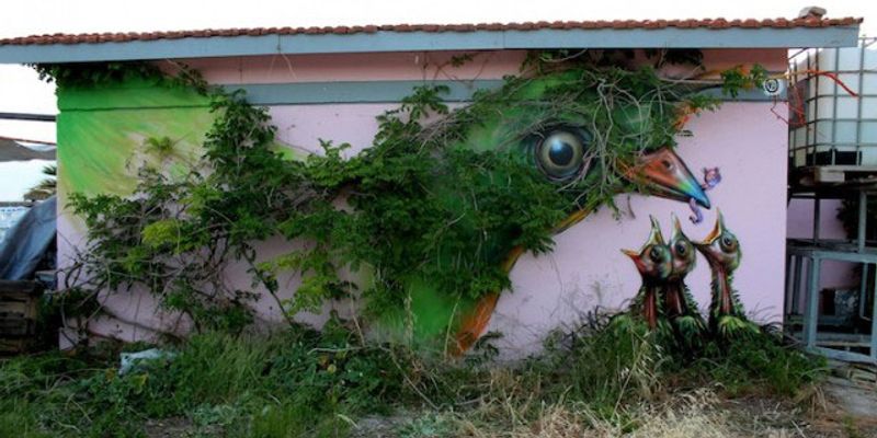 street art nature oiseau nid