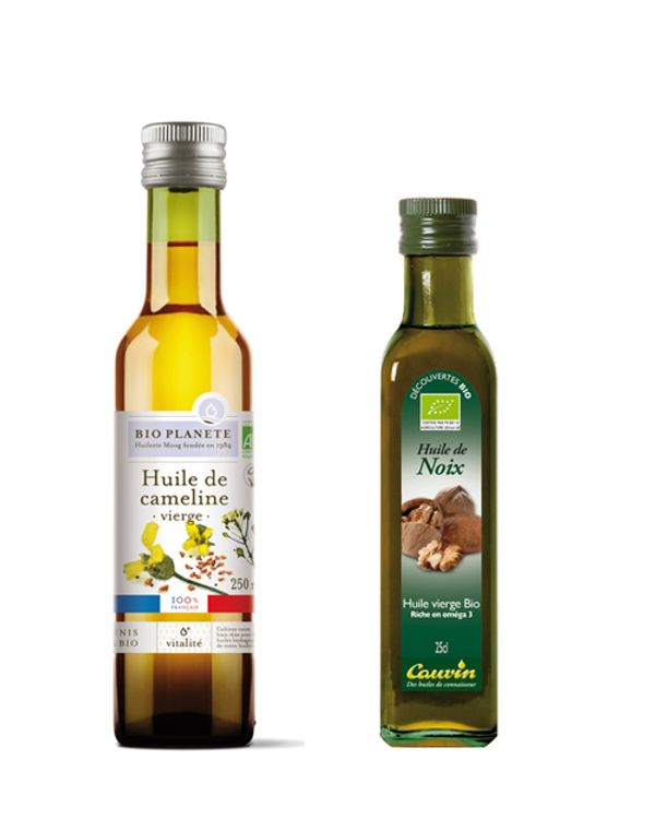 Sélection d'huiles végétales riches en oméga 3 et 6 FemininBio