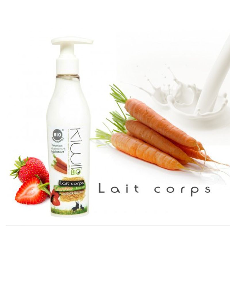 Le lait corps carotte, fraise et lait d’ânesse de Kiwii Bio